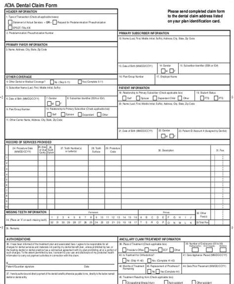 Free Printable Ada Dental Claim Form Dentists Full Fee For The Dental