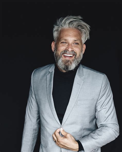 Here are 10 reasons why graybeards are coming back in style. Model Swede grey hair 40+ beard man male manly fit over 40 ...