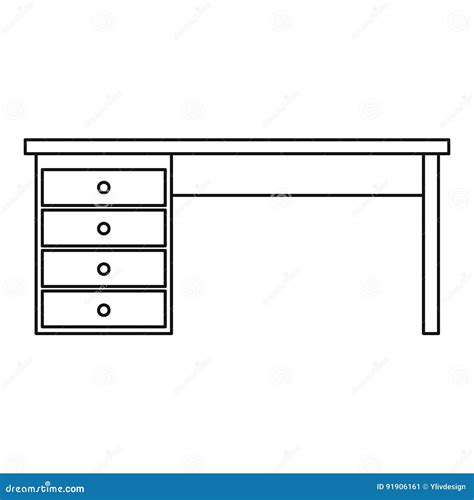 Wooden Office Desk Icon Outline Stock Vector Illustration Of Closed