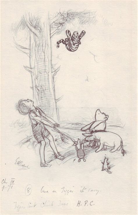 The character of winnie the pooh was based on milne's son's (christopher) teddy bear, but the drawings were inspired by a toy bear named growler, belonging to shepard's own son. Original Art Stories: Winnie The Pooh Pencil Sketches