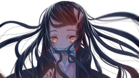 Demon Slayer Nezuko Kamado With Pink Eyes And Long Hair With Background