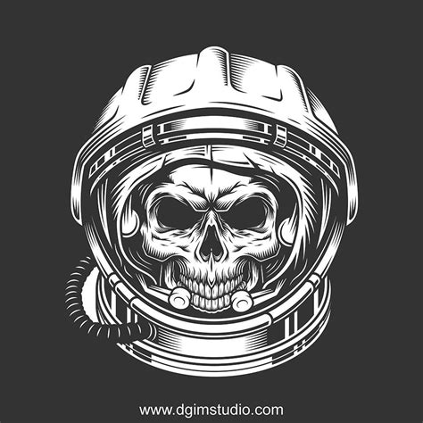 Skull Creator Astronaut Art Black And White Drawing Skull Illustration