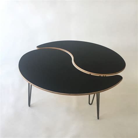 Mid Century Modern Black Laminate Yin Yang Round Nesting Coffee Table