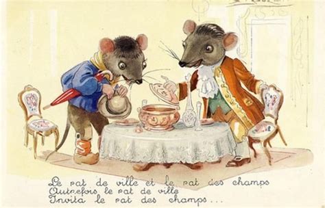 Two Mouses Are Eating At A Table With Tea Cups And Saucers On It