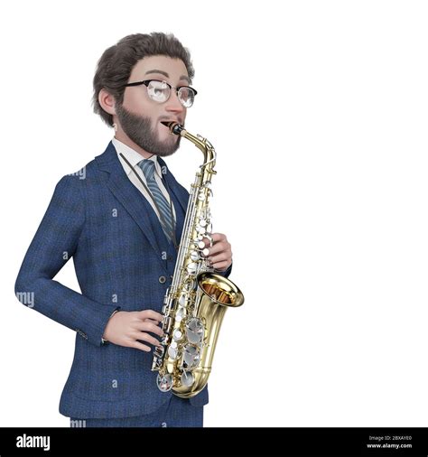 Professor Cartoon Playing Saxophone 3d Illustration Stock Photo Alamy