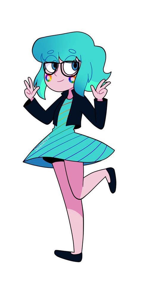 An Image Of A Cartoon Girl With Blue Hair And Glasses On Her Head