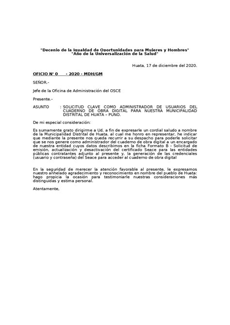 Oficio Para Solicitar Acceso Al Cuaderno De Obra Digital Apuntes De