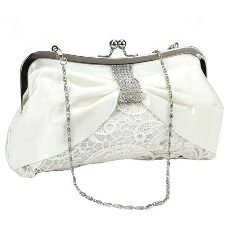 Ladies Diamante Satin Lace Wedding Bridal Clutch Bag Evening Handbag