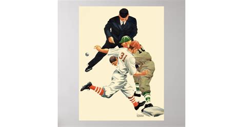 Vintage Sports Baseball Players Safe At Home Plate Poster Zazzle