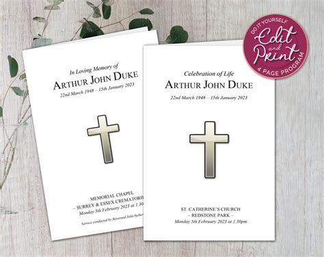 Classic Funeral Program Template Funeral Order Of Service Etsy Uk