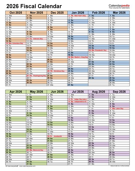 Fiscal Calendars 2026 Free Printable Excel Templates