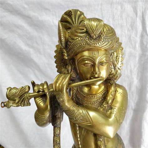 Brass Krishna Statue Antique Brass Krishna Brass Etsy