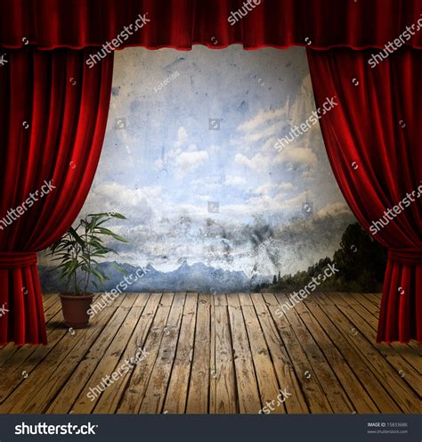 Small Stage With Red Velvet Theater Curtains Stock Photo 15833686