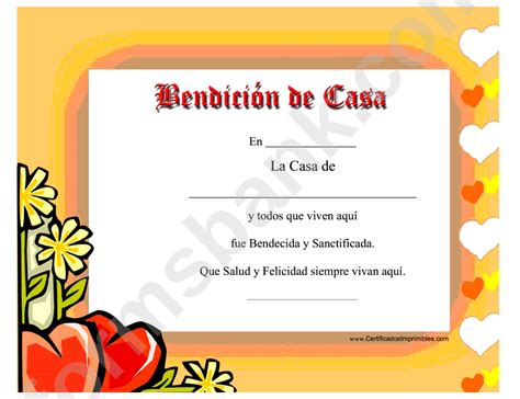 Bendicion De Case Certificate House Blessing Certificate Printable