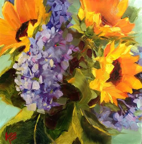 Hydrangeas Sunflowers Original Fine Art By Krista Eaton Sunflower Art