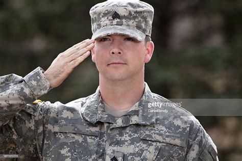 Real American Soldier In Army Combat Uniform Or Acu High Res Stock