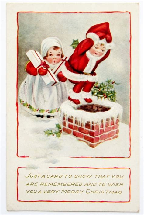 Whitney Nimble Nicks Come Down The Chimney Emb Christmas Postcard