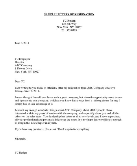 Free 6 Sample Resignation Letter Templates In Ms Word Pdf
