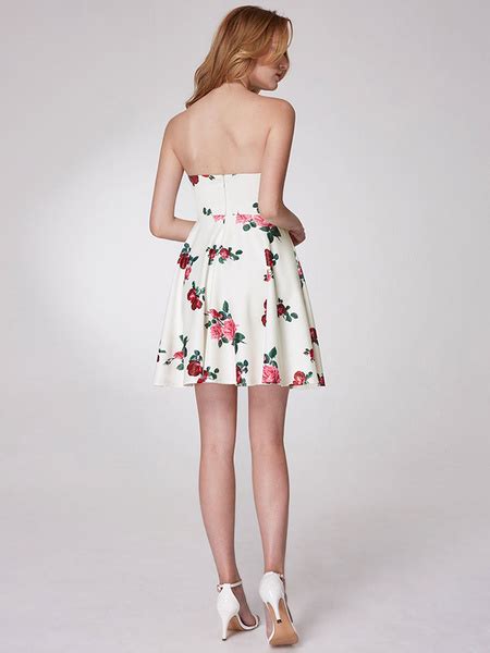 Floral Printed Party Strapless Mini Dress Floral Evening Dresses