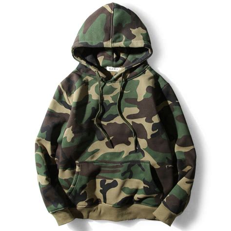 Army Green Camouflage Camo Fleece Pullover Fashion Hip Hop Streetwear