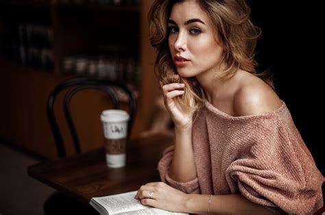 Wallpaper Women Brunette Brown Eyes Reading Books Bare Shoulders Face Portrait Bokeh