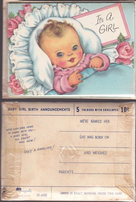 Vintage Greeting Cards Baby Girl Birth Announcement 8