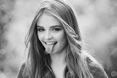 Emotions Faces Of Cute Woman With Open Mouth With Tongue Stock Image Image Of Happy Look