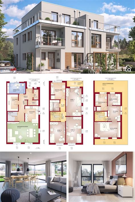 Modernes massivhaus bauen im ruhrgebiet, nrw. Modernes Doppelhaus Grundriss groß mit Flachdach ...