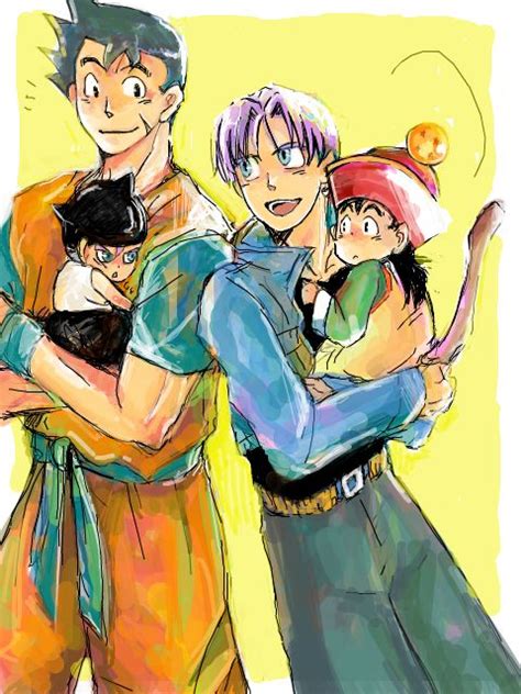 A coveted dragon ball is in danger of being stolen! Future Trunks, Future Gohan, Baby Gohan and Baby Trunks ...