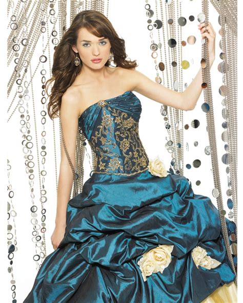 Teal Ball Gown Strapless Full Length Quinceanera Dress With Ivory Hand