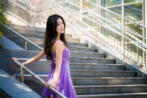 891500 Asian Stairs Pose Dress Brunette Girl Glance Rare Gallery Hd Wallpapers