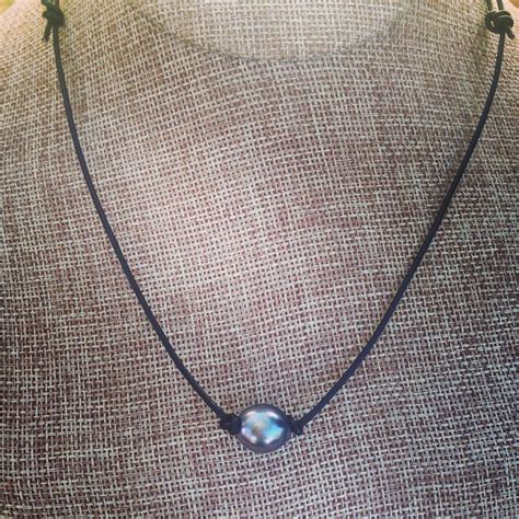 Genuine Tahitian Pearl And Leather Necklace With An Adjustable Sliding