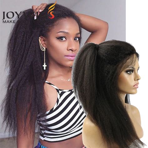 Fashion Style Kinky Straight Wig Italian Yaki Human Hair Full Lace Wiglace Front Wig For Black
