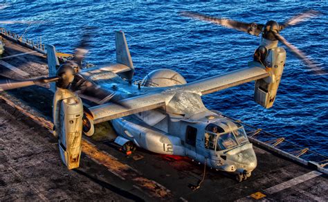 A Us Marine Corps Mv 22b Osprey Military Helicopter Aircraft