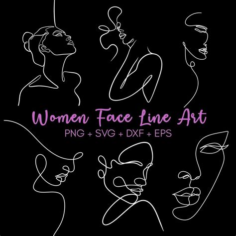 6 Women Line Art Svg Faces Woman Line Art Svg Line Art Women Svg