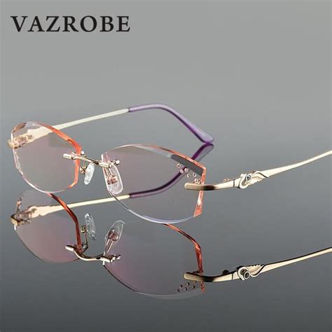 Vazrobe Rimless Glasses Frame Women Rhinestone Elegant Ladies