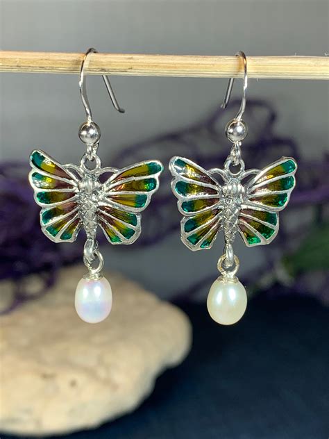 Butterfly Earrings Nature Jewelry Pearl Earrings Bridal Jewelry