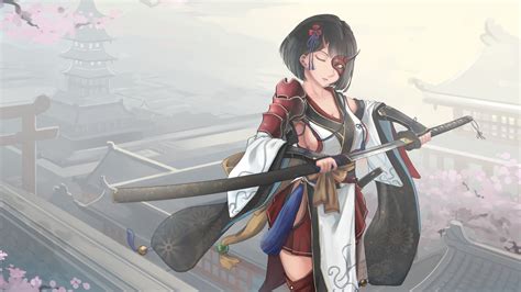 Desktop Wallpaper Katana Anime Girl Warrior Hd Image Picture