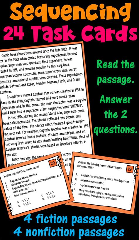 sequencing task cards in print and digital with tpt easel reading comprehension task cards