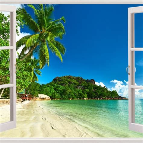 Tropical Beach Wall Decal Palm Tree Decal 3d Window For Home Etsy