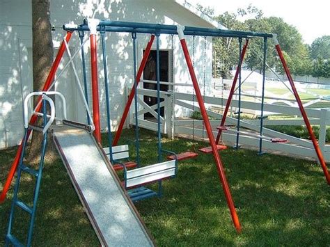 Vintage Metal Swing Set With Swings Slide And Seesaw Metal Swing