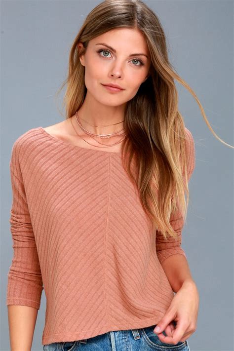 Billabong First Glance Rusty Rose Top Ribbed Sweater Top Lulus