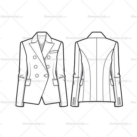 Double Breasted Tailored Blazer Jacket Flat Template Illustrator Stuff