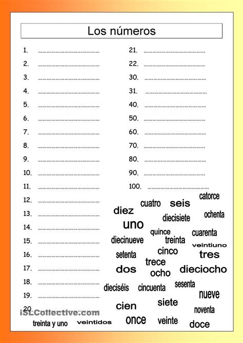 Los Números 1 100 Los Numeros En Espanol Ejercicios Para Aprender