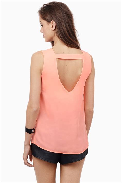 Cheap Neon Coral Tank Top Orange Top Cut Out Top 700