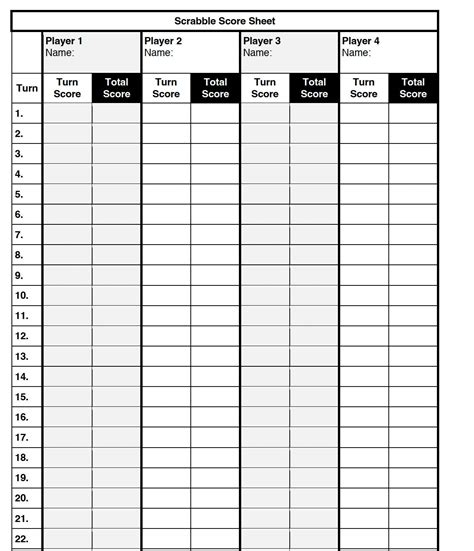 Scrabble Printable Score Sheet 85x11 Downloadable Pdf Etsy