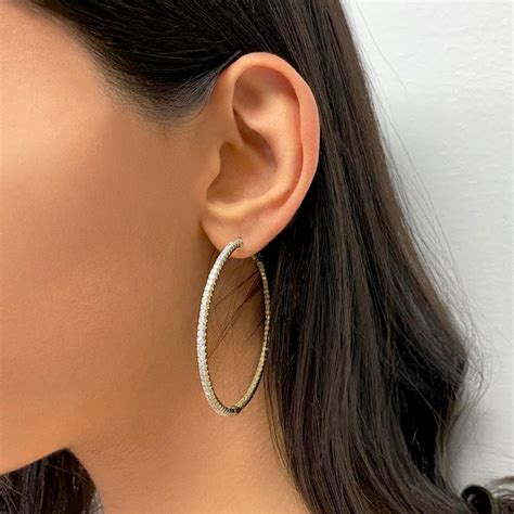 Unique X Large Diamond Hoop Earrings 14k Yellow Gold 3 00ct IE257