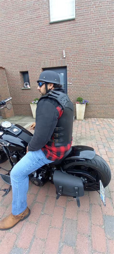 Mens Leather Waistcoat Bikers Cut Motorcycle Black Etsy