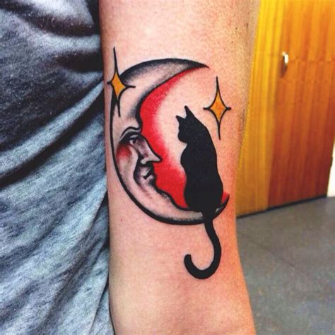 Cat And Moon Tattoo Moon Tattoo Traditional Tattoo