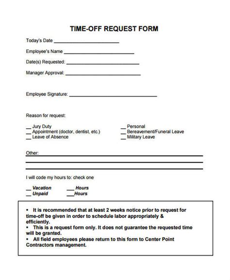 Free 24 Time Off Request Forms In Pdf